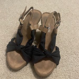 Ladies navy blue and tan wedges